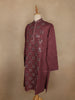 Wine Mirror Work Embroidered Cotton Kurta For Men