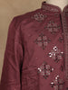Wine Mirror Work Embroidered Cotton Kurta For Men