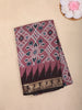 Wine Pink Ikat Printed Chanderi Cotton Saree with Black Zari Border
