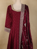 Wine Polka Dot Embroidered Georgette Gown with Dupatta