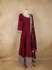 Wine Polka Dot Embroidered Georgette Gown with Dupatta