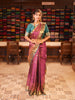 Wine Purple Elephant Butta Motif Zari Woven Design Semi Silk Traditional Wear Saree with Contrast Motif Zari Border