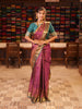 Wine Purple Elephant Butta Motif Zari Woven Design Semi Silk Traditional Wear Saree with Contrast Motif Zari Border