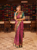 Wine Purple Elephant Butta Motif Zari Woven Design Semi Silk Traditional Wear Saree with Contrast Motif Zari Border