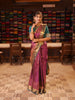 Wine Purple Elephant Butta Motif Zari Woven Design Semi Silk Traditional Wear Saree with Contrast Motif Zari Border