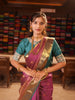 Wine Purple Elephant Butta Motif Zari Woven Design Semi Silk Traditional Wear Saree with Contrast Motif Zari Border