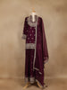 Wine Purple Floral Embroidered Georgette Palazzo Suit With Dupatta