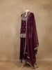 Wine Purple Floral Embroidered Georgette Palazzo Suit With Dupatta