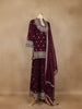 Wine Purple Floral Embroidered Georgette Palazzo Suit With Dupatta