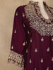 Wine Purple Floral Embroidered Georgette Palazzo Suit With Dupatta