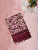 Wine Purple Floral Printed Design Mixed Cotton Saree