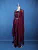 Wine Purple Floral Sequins Design Satin Skirt Top