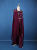 Wine Purple Floral Sequins Design Satin Skirt Top
