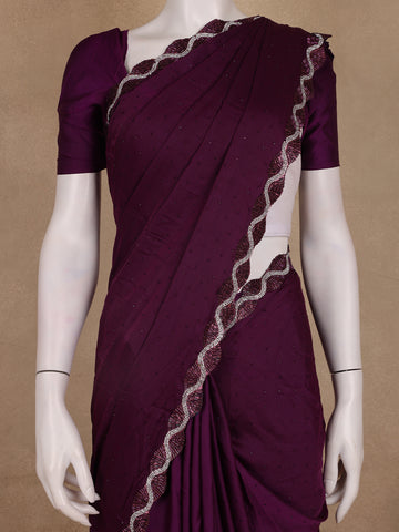 Wine Purple Solid with Sequin Embellishment Satin Saree - Diadem