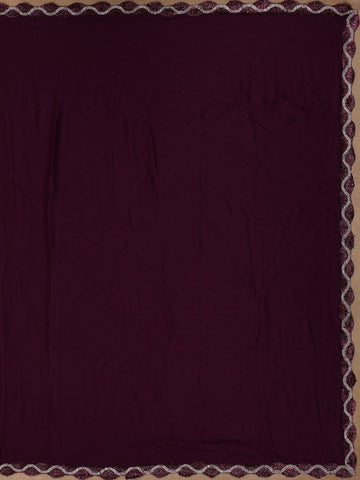 Wine Purple Solid with Sequin Embellishment Satin Saree - Diadem
