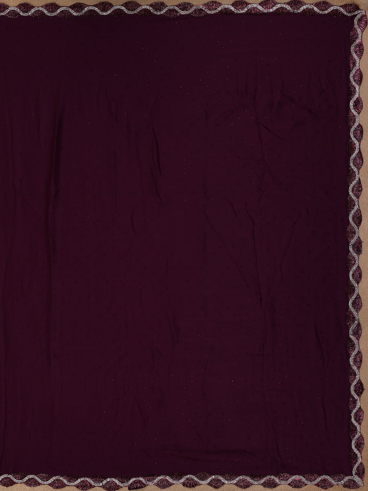 Wine Purple Solid with Sequin Embellishment Satin Saree - Diadem