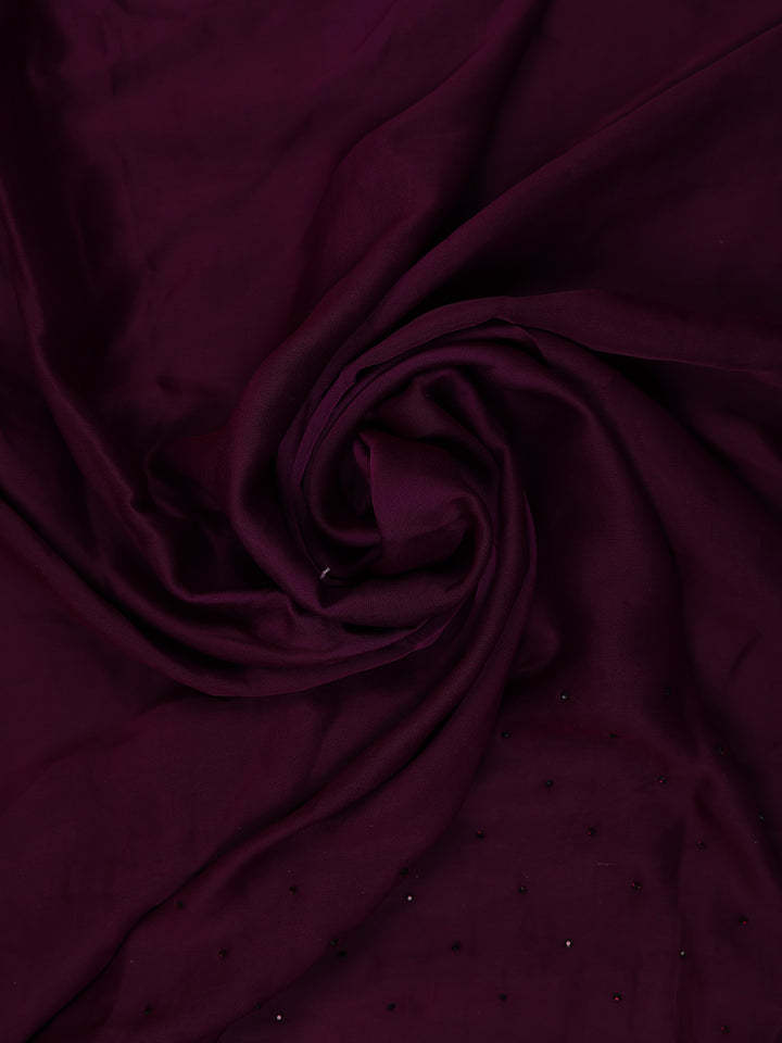 Wine Purple Solid with Sequin Embellishment Satin Saree - Diadem
