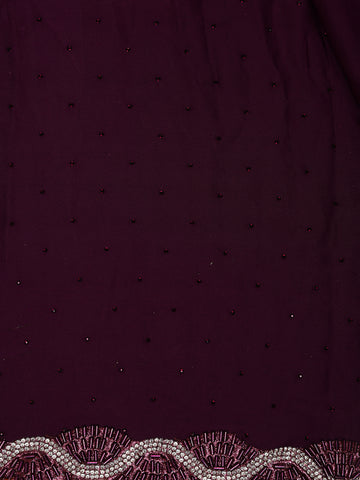 Wine Purple Solid with Sequin Embellishment Satin Saree - Diadem