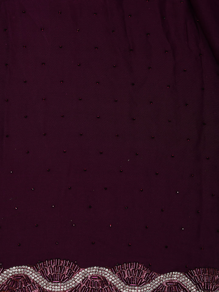 Wine Purple Solid with Sequin Embellishment Satin Saree - Diadem