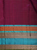 Wine Purple Striped Woven Kanchipuram Silk Saree with Contrast Peacock Blue Border