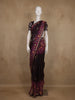 Wine Purple and Black Checked Floral Design Cotton Saree