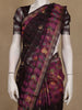 Wine Purple and Black Checked Floral Design Cotton Saree