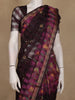 Wine Purple and Black Checked Floral Design Cotton Saree