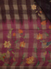 Wine Purple and Black Checked Floral Design Cotton Saree