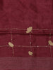 Wine Red Checked Thread Embroidered Design Pure Tussar Saree with Stripes Border
