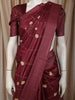 Wine Red Checked Thread Embroidered Design Pure Tussar Saree with Stripes Border