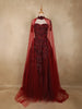 Wine Red Floral Appliqué Embellished Net Designer Gown
