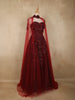 Wine Red Floral Appliqué Embellished Net Designer Gown