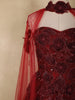 Wine Red Floral Appliqué Embellished Net Designer Gown