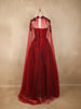 Wine Red Floral Appliqué Embellished Net Designer Gown