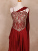 Wine Red Floral Georgette Gown – Elegant Party Wear for Women