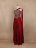 Wine Red Floral Georgette Gown – Elegant Party Wear for Women