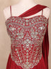 Wine Red Floral Georgette Gown – Elegant Party Wear for Women