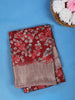 Wine Red Floral Printed Raw Silk Saree - Diadem