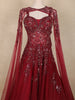 Wine Red Sequins Embellished Design Net Ball Gown with Cape