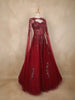 Wine Red Sequins Embellished Design Net Ball Gown with Cape