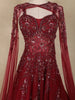 Wine Red Sequins Embellished Design Net Ball Gown with Cape