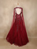 Wine Red Sequins Embellished Design Net Ball Gown with Cape