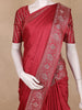 Wine Red Solid Design Semi Banarasi Silk Saree