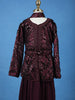 Wine Sequin And Bead Embroidered Kids Net Palazzo Suit
