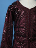 Wine Sequin And Bead Embroidered Kids Net Palazzo Suit