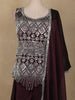 Wine Sequin Design Georgette Palazzo Suit