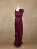 Wine Sequin Georgette Ready To Wear Saree with Designer Blouse