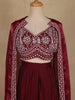 Wine Sequins Design Space Silk Skirt Top with Dupatta