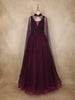 Wine Sequins Designed Net Gown with Pearl Cape Sleeves