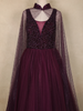 Wine Sequins Designed Net Gown with Pearl Cape Sleeves